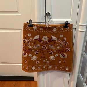 Embroidered Floral Faux Suede Mini Skirt